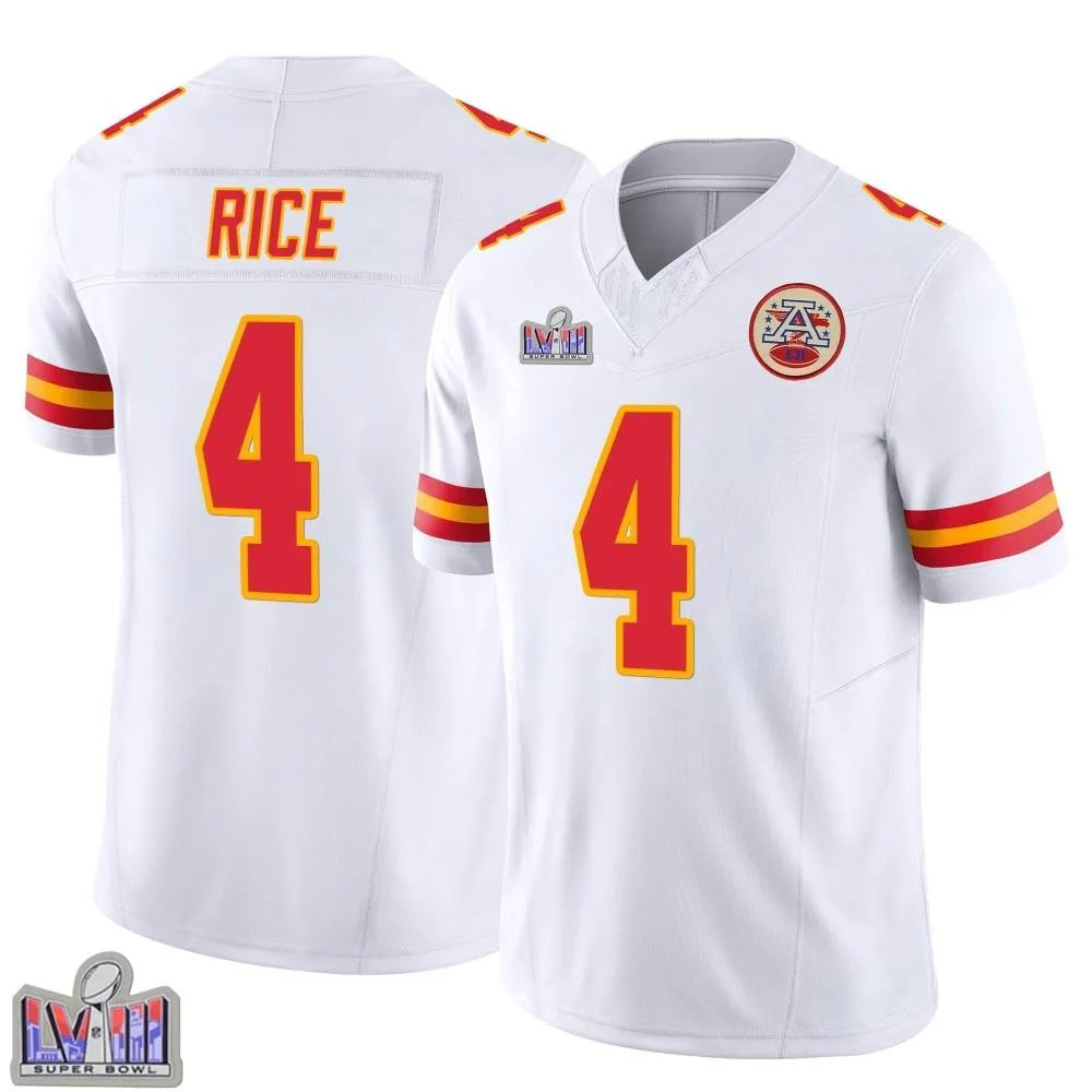 Men's Kansas City Chiefs Rashee Rice Nike Vapor F.U.S.E. Super Bowl LVIII Patch Limited White Jersey Men's Kansas City Chiefs Rashee Rice Nike Vapor F.U.S.E. Super Bowl LVIII Patch Limited White Jersey