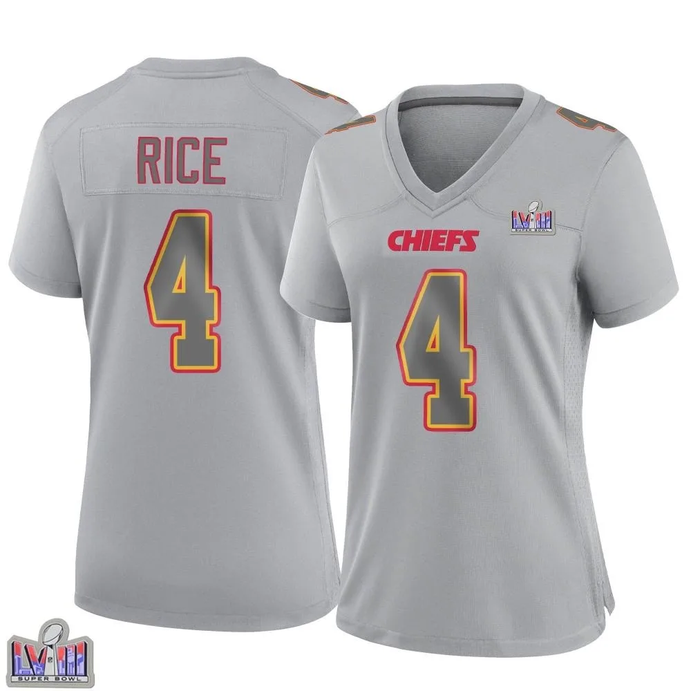 Women's Kansas City Chiefs Rashee Rice Nike Atmosphere Fashion Super Bowl LVIII Patch Game Gray Jersey Women's Kansas City Chiefs Rashee Rice Nike Atmosphere Fashion Super Bowl LVIII Patch Game Gray Jersey
