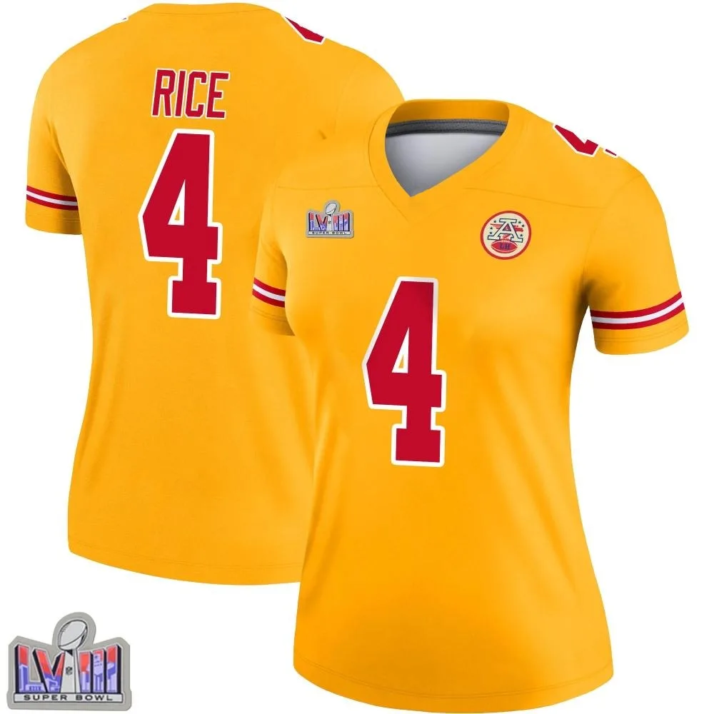 Women's Kansas City Chiefs Rashee Rice Nike Inverted Super Bowl LVIII Patch Legend Gold Jersey Women's Kansas City Chiefs Rashee Rice Nike Inverted Super Bowl LVIII Patch Legend Gold Jersey