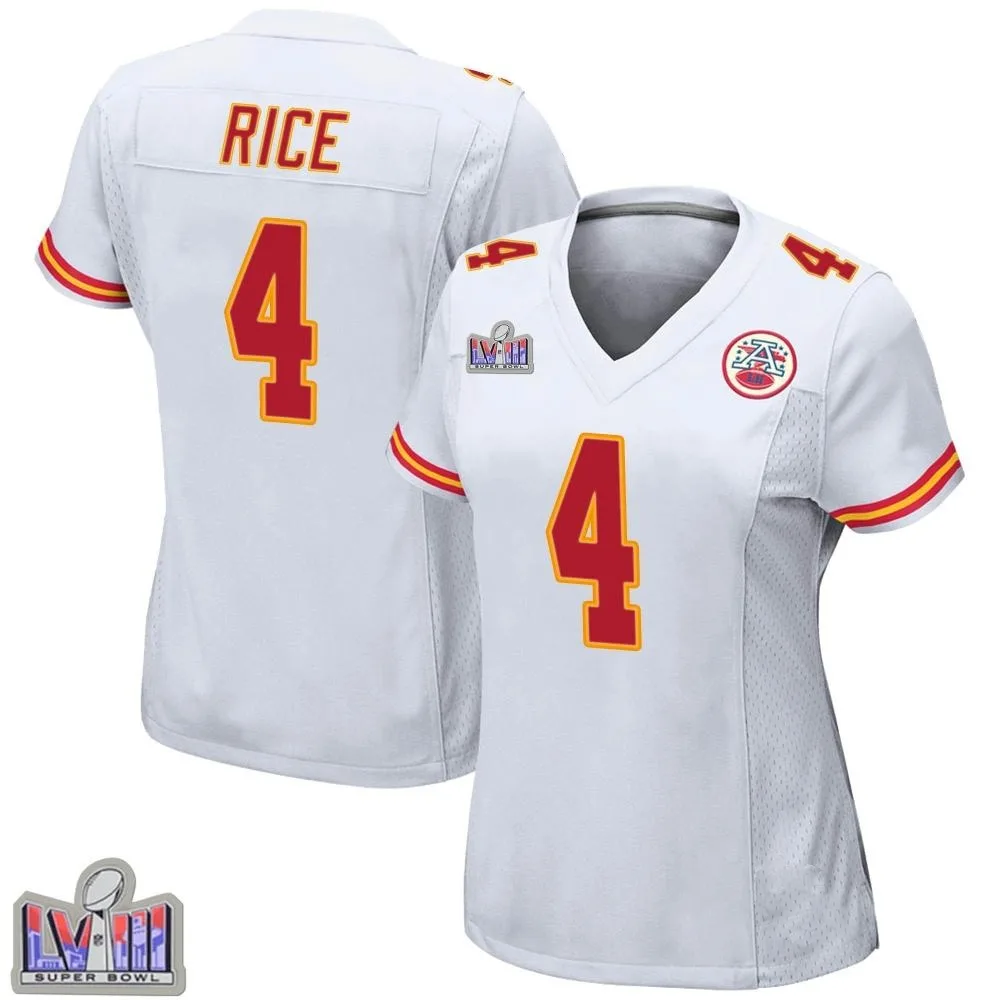 Women's Kansas City Chiefs Rashee Rice Nike Super Bowl LVIII Patch Game White Jersey Women's Kansas City Chiefs Rashee Rice Nike Super Bowl LVIII Patch Game White Jersey
