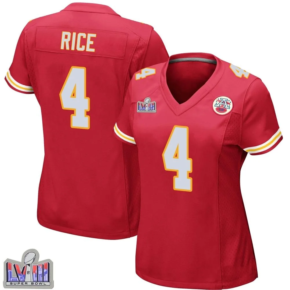 Women's Kansas City Chiefs Rashee Rice Nike Team Color Super Bowl LVIII Patch Game Red Jersey Women's Kansas City Chiefs Rashee Rice Nike Team Color Super Bowl LVIII Patch Game Red Jersey