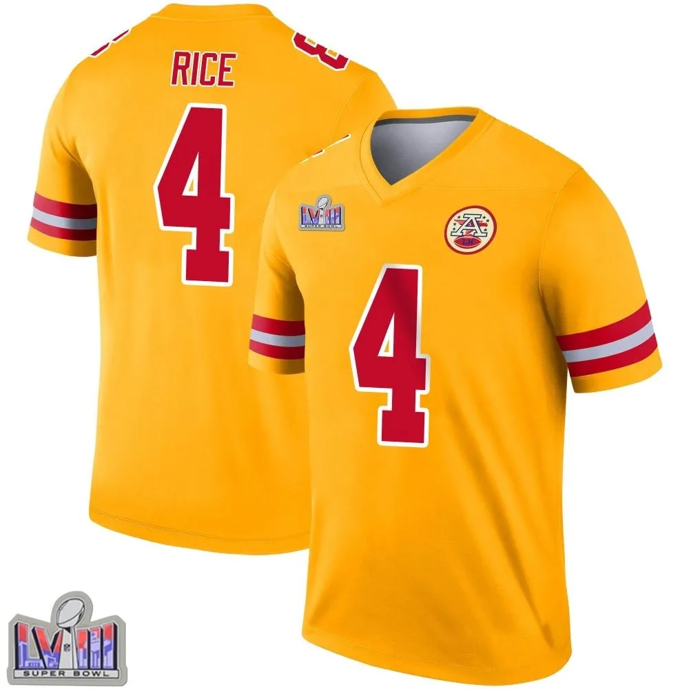 Youth Kansas City Chiefs Rashee Rice Nike Inverted Super Bowl LVIII Patch Legend Gold Jersey Youth Kansas City Chiefs Rashee Rice Nike Inverted Super Bowl LVIII Patch Legend Gold Jersey
