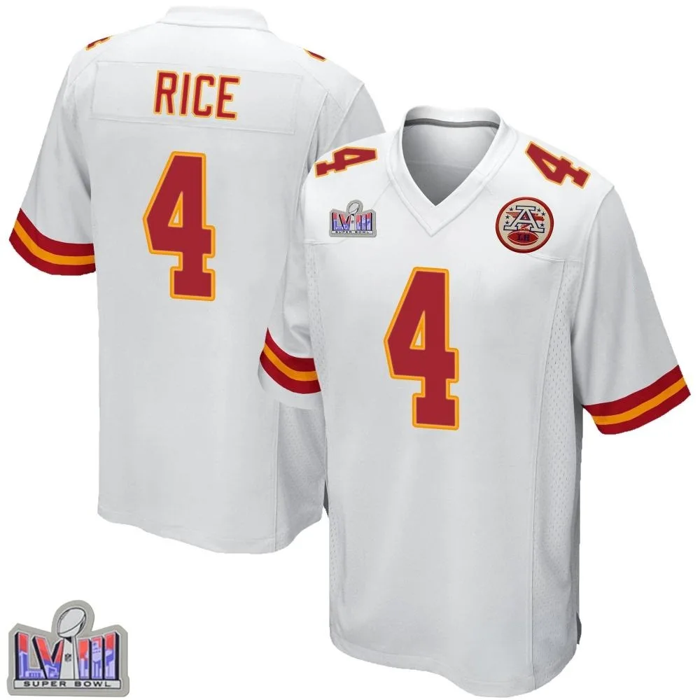 Youth Kansas City Chiefs Rashee Rice Nike Super Bowl LVIII Patch Game White Jersey Youth Kansas City Chiefs Rashee Rice Nike Super Bowl LVIII Patch Game White Jersey