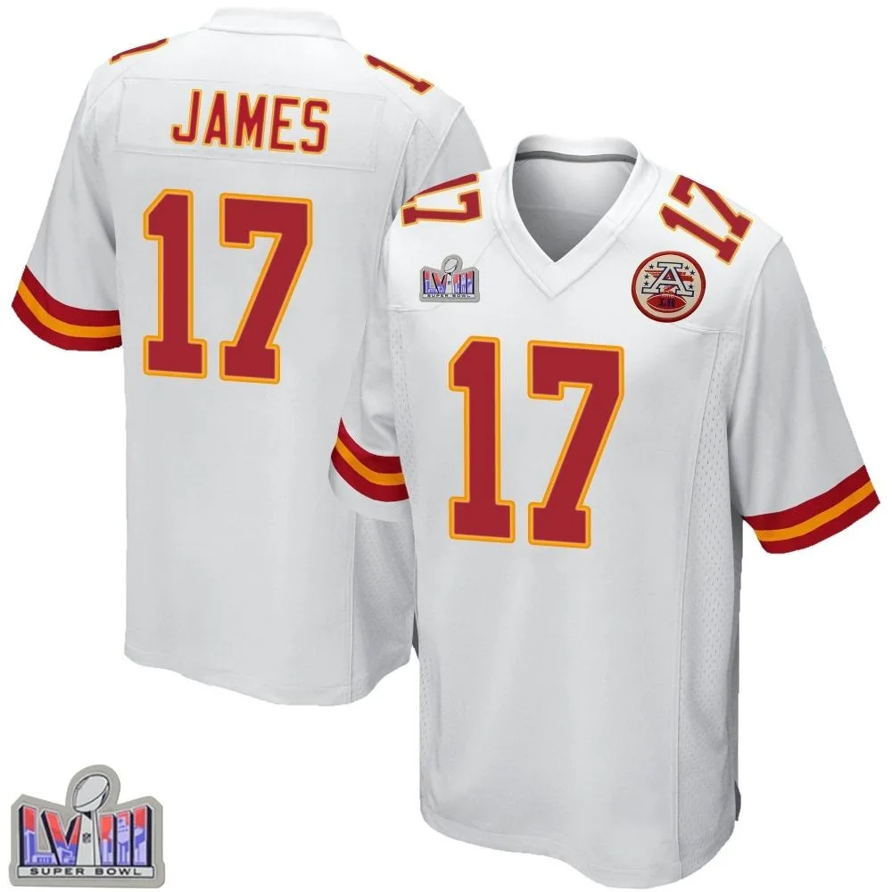 Men's Kansas City Chiefs Richie James Nike Super Bowl LVIII Patch Game White Jersey Men's Kansas City Chiefs Richie James Nike Super Bowl LVIII Patch Game White Jersey