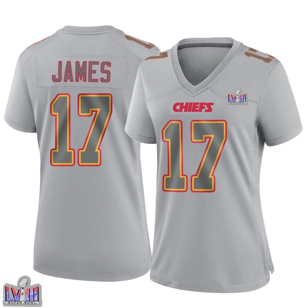 Women's Kansas City Chiefs Richie James Nike Atmosphere Fashion Super Bowl LVIII Patch Game Gray Jersey Women's Kansas City Chiefs Richie James Nike Atmosphere Fashion Super Bowl LVIII Patch Game Gray Jersey
