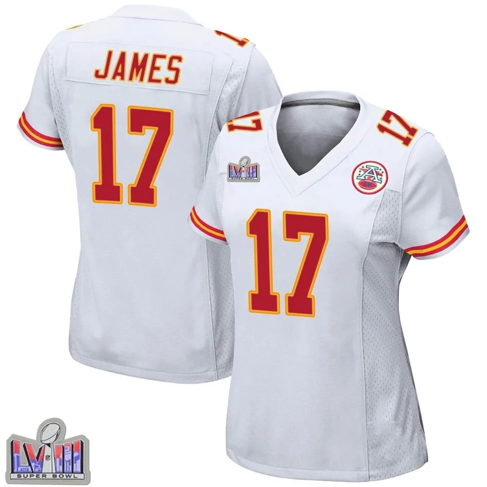 Women's Kansas City Chiefs Richie James Nike Super Bowl LVIII Patch Game White Jersey Women's Kansas City Chiefs Richie James Nike Super Bowl LVIII Patch Game White Jersey