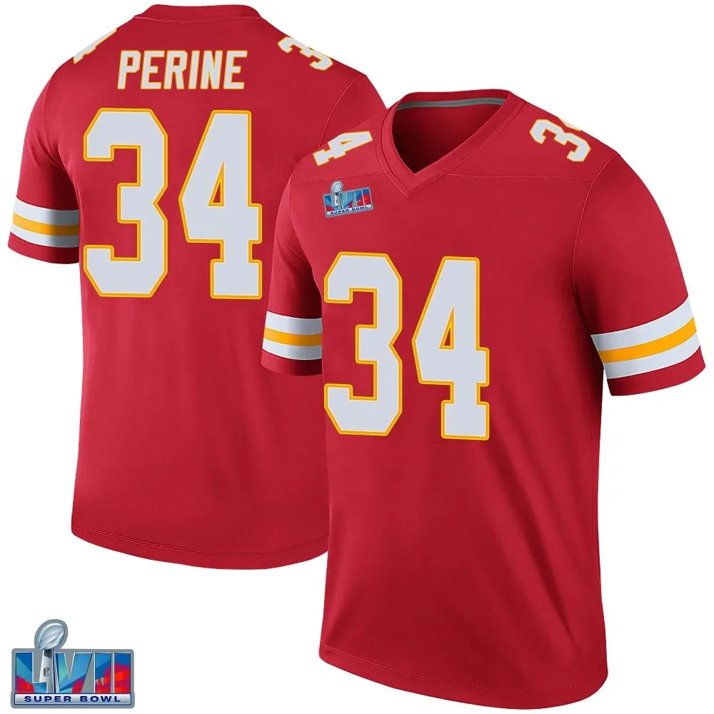 Men's Kansas City Chiefs Samaje Perine Nike Color Rush Super Bowl LVII Patch Legend Red Jersey Men's Kansas City Chiefs Samaje Perine Nike Color Rush Super Bowl LVII Patch Legend Red Jersey