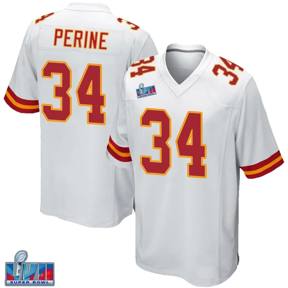 Men's Kansas City Chiefs Samaje Perine Nike Super Bowl LVII Patch Game White Jersey Men's Kansas City Chiefs Samaje Perine Nike Super Bowl LVII Patch Game White Jersey