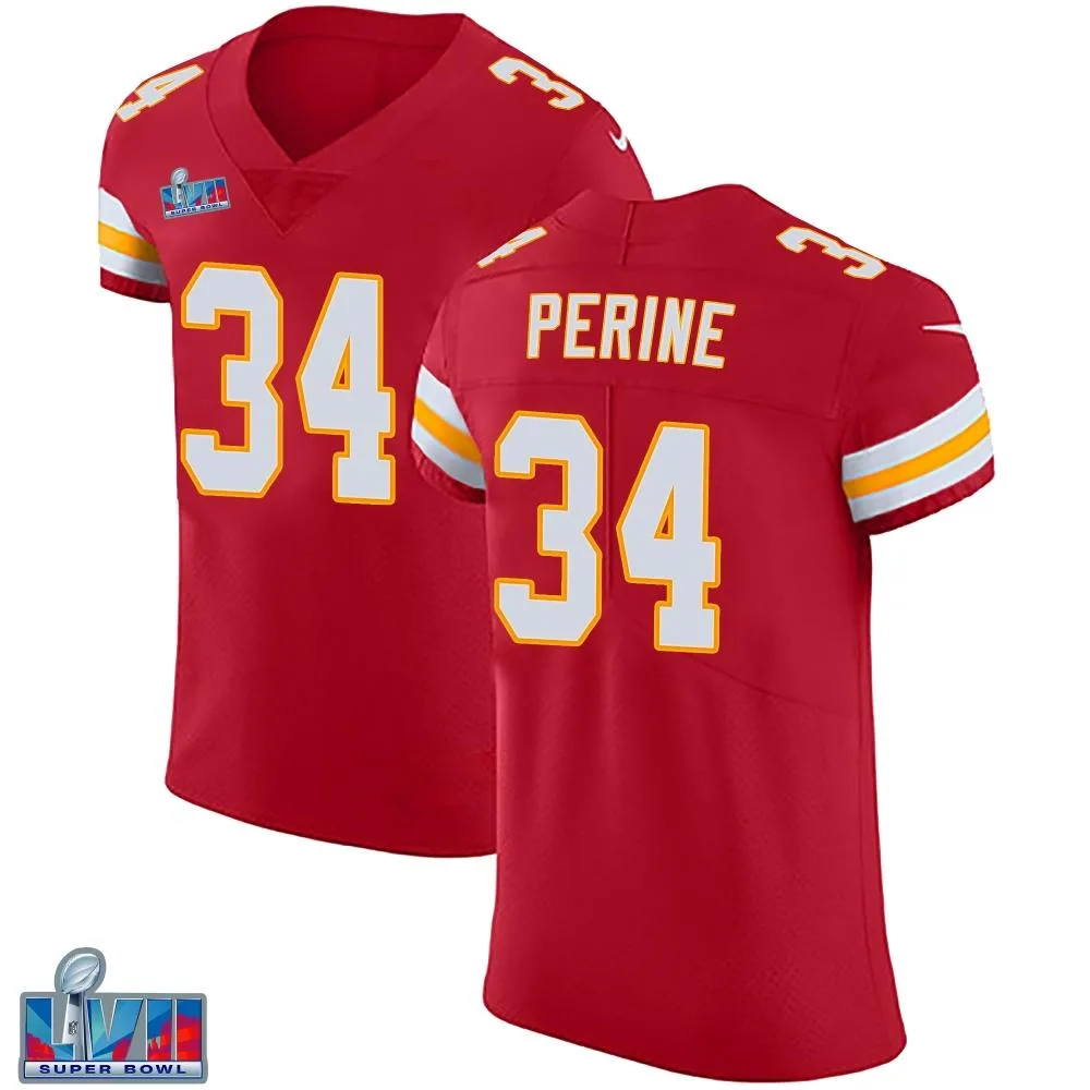 Men's Kansas City Chiefs Samaje Perine Nike Team Color Vapor Untouchable Super Bowl LVII Patch Elite Red Jersey Men's Kansas City Chiefs Samaje Perine Nike Team Color Vapor Untouchable Super Bowl LVII Patch Elite Red Jersey