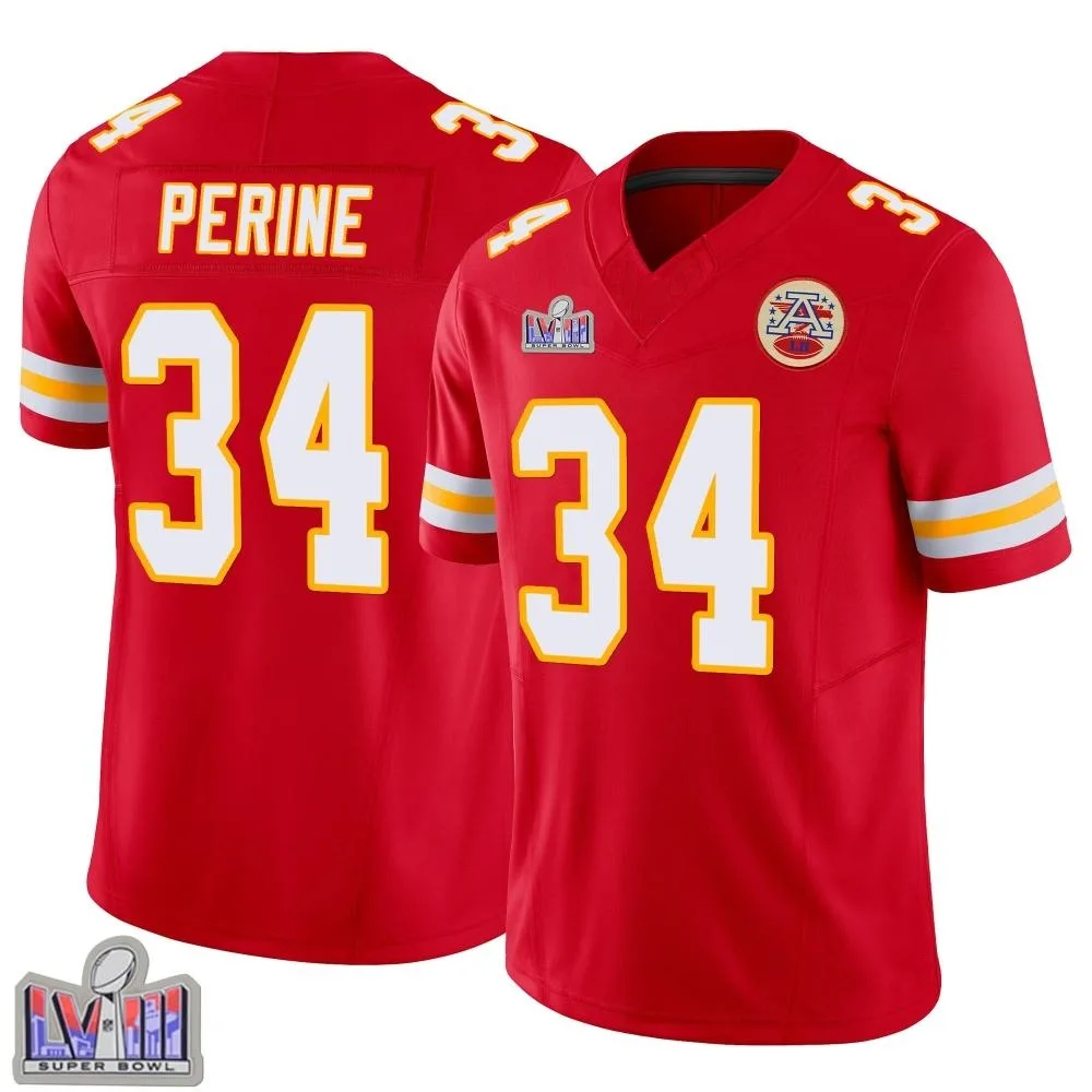 Men's Kansas City Chiefs Samaje Perine Nike Vapor F.U.S.E. Super Bowl LVIII Patch Limited Red Jersey Men's Kansas City Chiefs Samaje Perine Nike Vapor F.U.S.E. Super Bowl LVIII Patch Limited Red Jersey