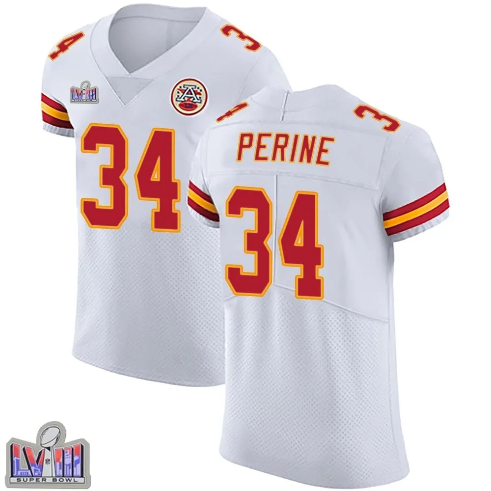 Men's Kansas City Chiefs Samaje Perine Nike Vapor Untouchable Super Bowl LVIII Patch Elite White Jersey Men's Kansas City Chiefs Samaje Perine Nike Vapor Untouchable Super Bowl LVIII Patch Elite White Jersey