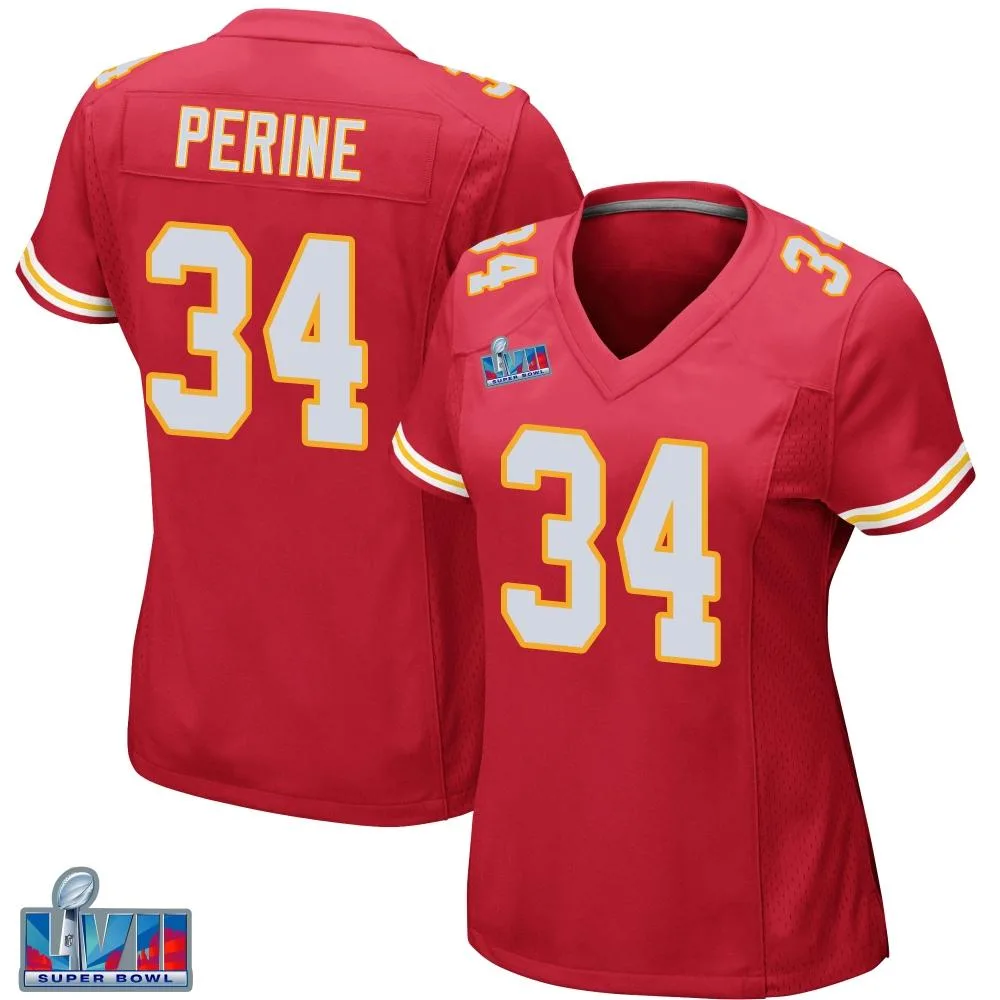 Women's Kansas City Chiefs Samaje Perine Nike Team Color Super Bowl LVII Patch Game Red Jersey Women's Kansas City Chiefs Samaje Perine Nike Team Color Super Bowl LVII Patch Game Red Jersey