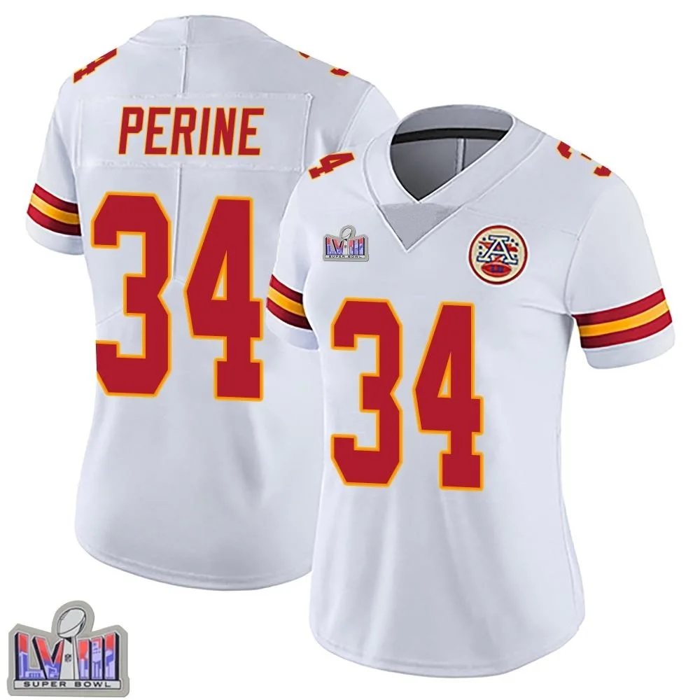 Women's Kansas City Chiefs Samaje Perine Nike Vapor Untouchable Super Bowl LVIII Patch Limited White Jersey Women's Kansas City Chiefs Samaje Perine Nike Vapor Untouchable Super Bowl LVIII Patch Limited White Jersey