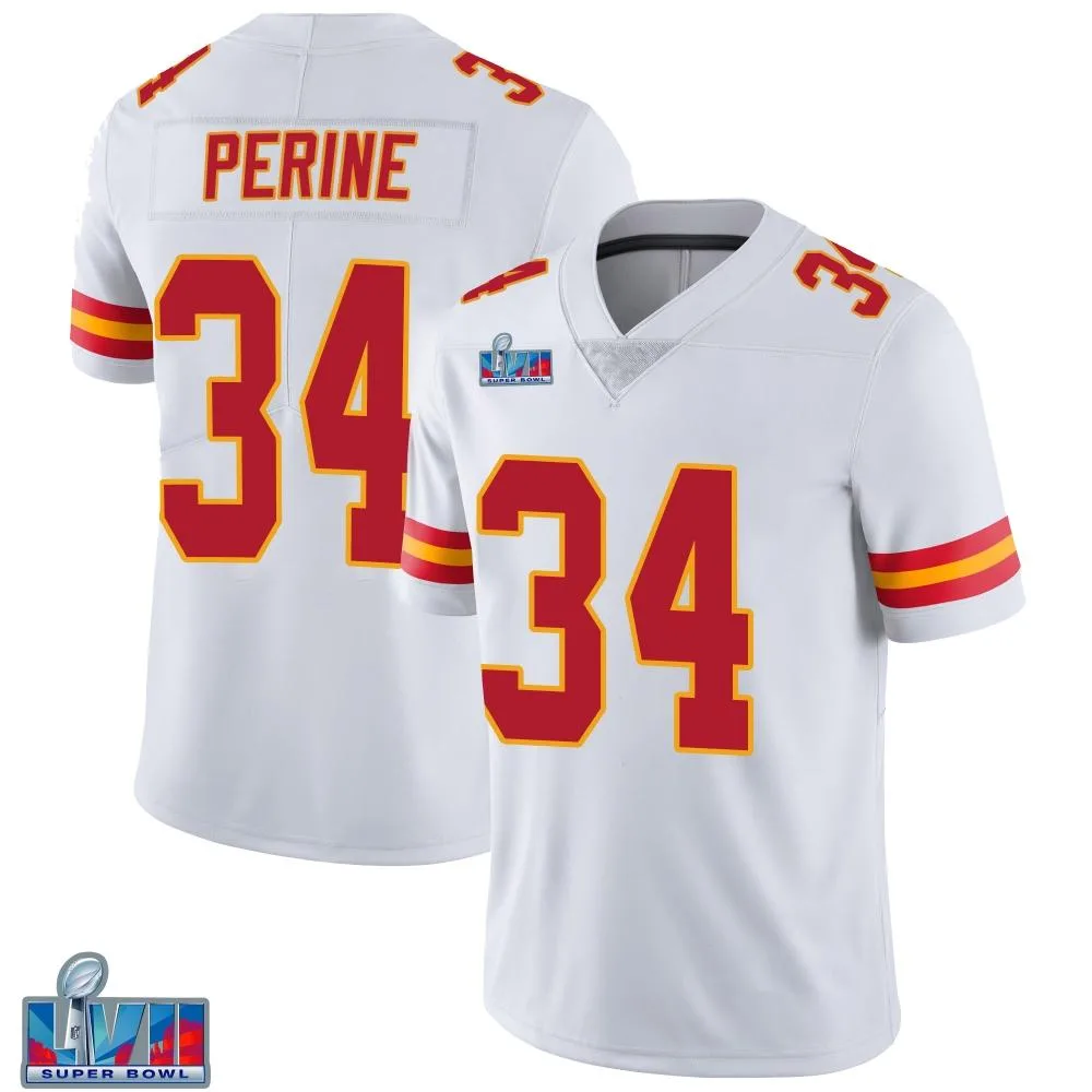 Youth Kansas City Chiefs Samaje Perine Nike Vapor Untouchable Super Bowl LVII Patch Limited White Jersey Youth Kansas City Chiefs Samaje Perine Nike Vapor Untouchable Super Bowl LVII Patch Limited White Jersey