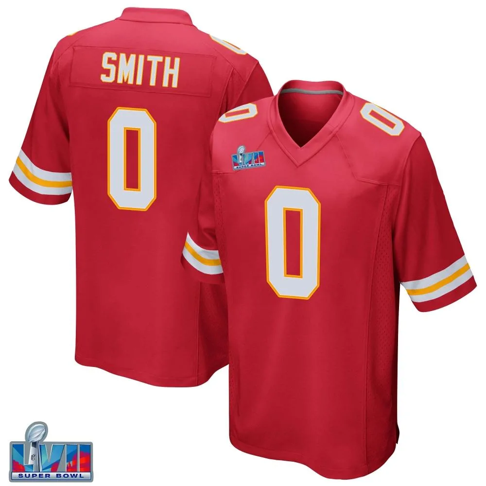 Men's Kansas City Chiefs Shi Smith Nike Team Color Super Bowl LVII Patch Game Red Jersey Men's Kansas City Chiefs Shi Smith Nike Team Color Super Bowl LVII Patch Game Red Jersey