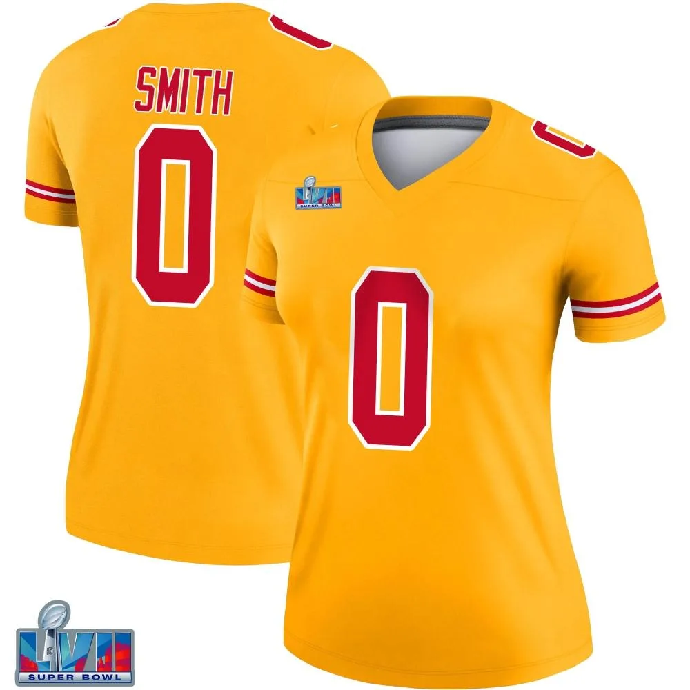 Women's Kansas City Chiefs Shi Smith Nike Inverted Super Bowl LVII Patch Legend Gold Jersey Women's Kansas City Chiefs Shi Smith Nike Inverted Super Bowl LVII Patch Legend Gold Jersey