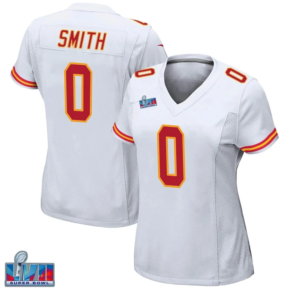 Women's Kansas City Chiefs Shi Smith Nike Super Bowl LVII Patch Game White Jersey Women's Kansas City Chiefs Shi Smith Nike Super Bowl LVII Patch Game White Jersey