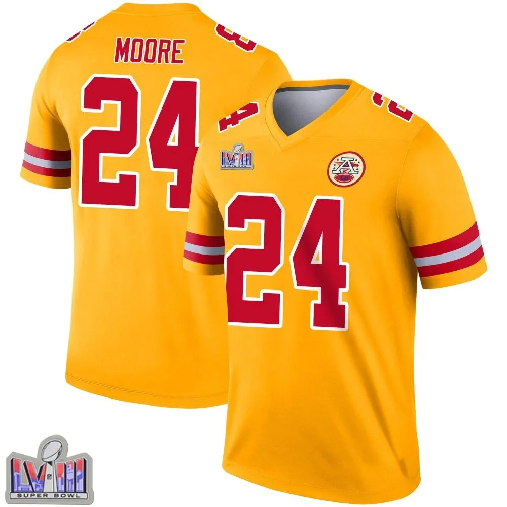 Men's Kansas City Chiefs Skyy Moore Nike Inverted Super Bowl LVIII Patch Legend Gold Jersey Men's Kansas City Chiefs Skyy Moore Nike Inverted Super Bowl LVIII Patch Legend Gold Jersey