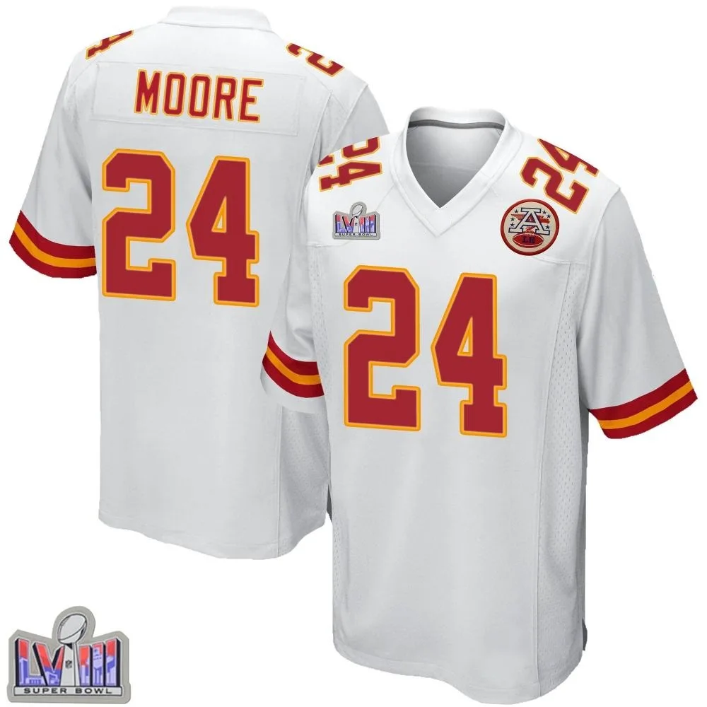 Men's Kansas City Chiefs Skyy Moore Nike Super Bowl LVIII Patch Game White Jersey Men's Kansas City Chiefs Skyy Moore Nike Super Bowl LVIII Patch Game White Jersey