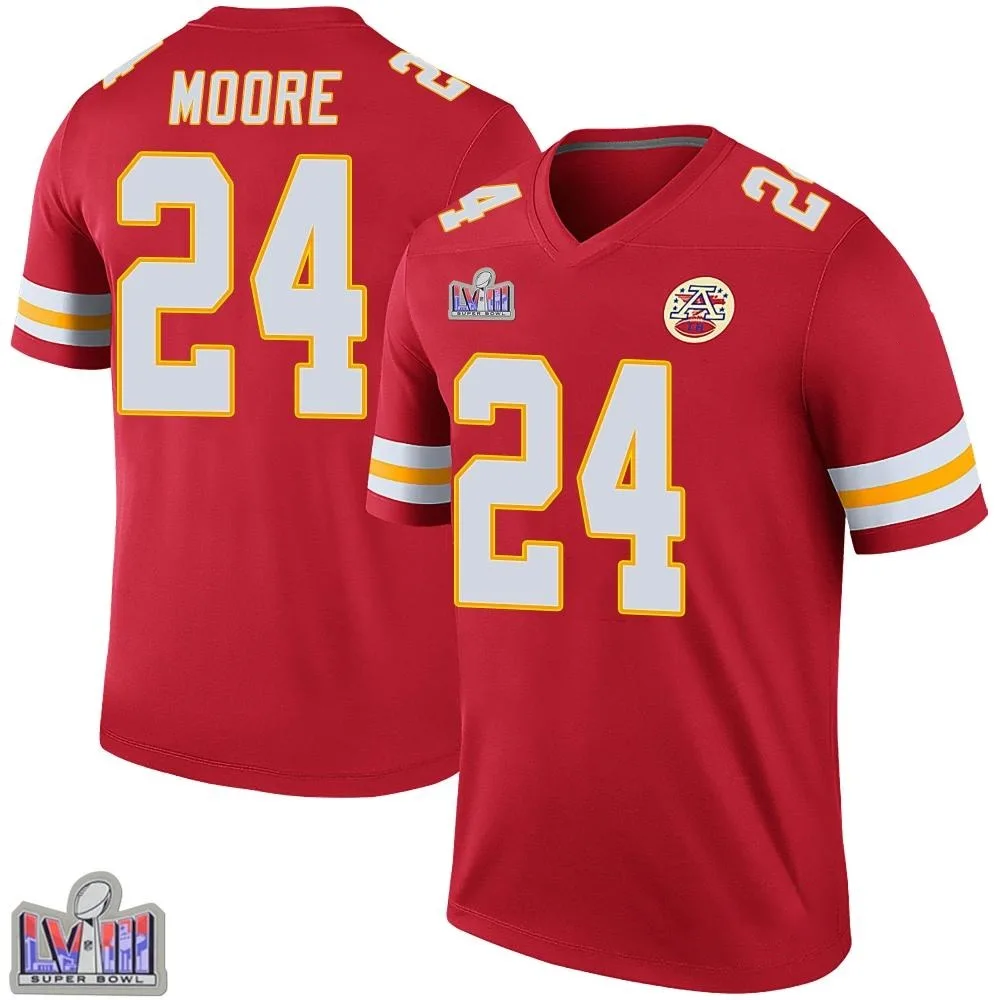 Youth Kansas City Chiefs Skyy Moore Nike Color Rush Super Bowl LVIII Patch Legend Red Jersey Youth Kansas City Chiefs Skyy Moore Nike Color Rush Super Bowl LVIII Patch Legend Red Jersey
