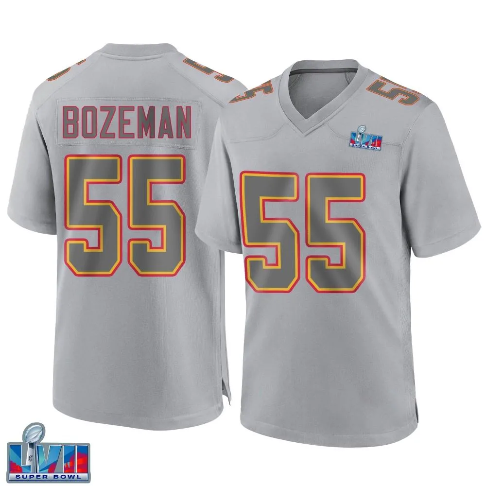 Men's Kansas City Chiefs Swayze Bozeman Nike Atmosphere Fashion Super Bowl LVII Patch Game Gray Jersey Men's Kansas City Chiefs Swayze Bozeman Nike Atmosphere Fashion Super Bowl LVII Patch Game Gray Jersey
