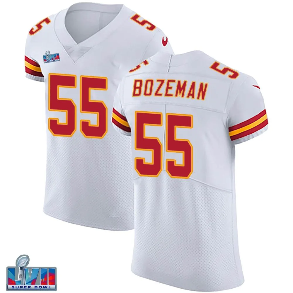 Men's Kansas City Chiefs Swayze Bozeman Nike Vapor Untouchable Super Bowl LVII Patch Elite White Jersey Men's Kansas City Chiefs Swayze Bozeman Nike Vapor Untouchable Super Bowl LVII Patch Elite White Jersey