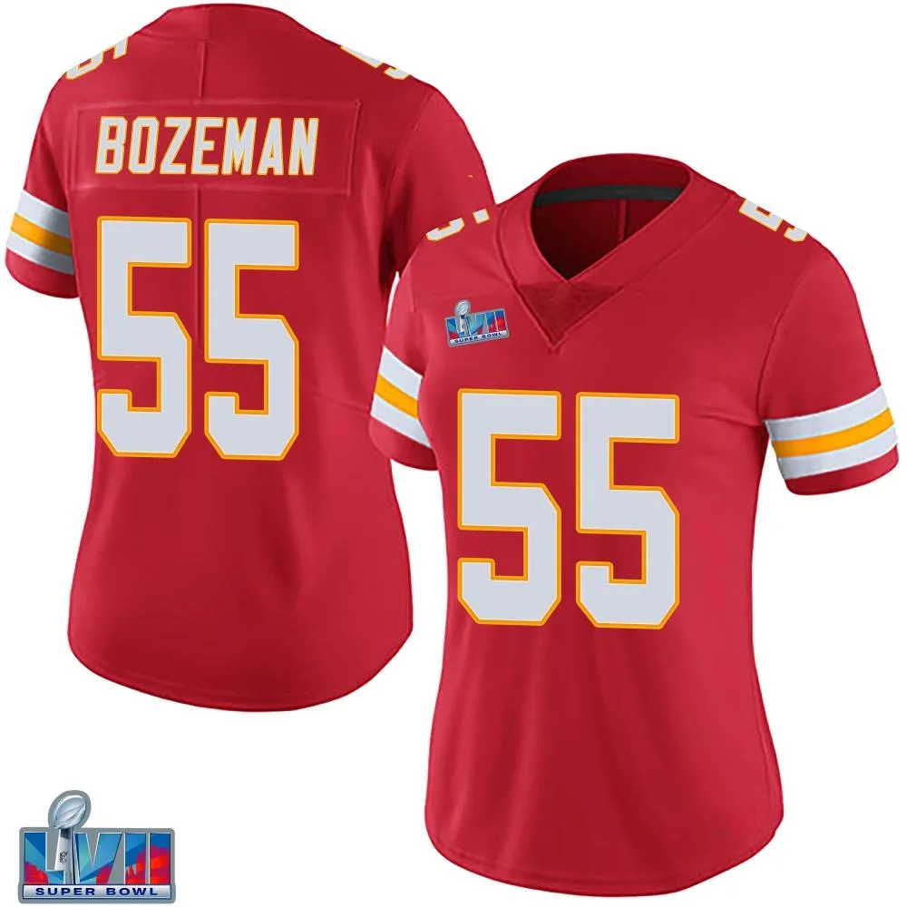 Women's Kansas City Chiefs Swayze Bozeman Nike Team Color Vapor Untouchable Super Bowl LVII Patch Limited Red Jersey Women's Kansas City Chiefs Swayze Bozeman Nike Team Color Vapor Untouchable Super Bowl LVII Patch Limited Red Jersey