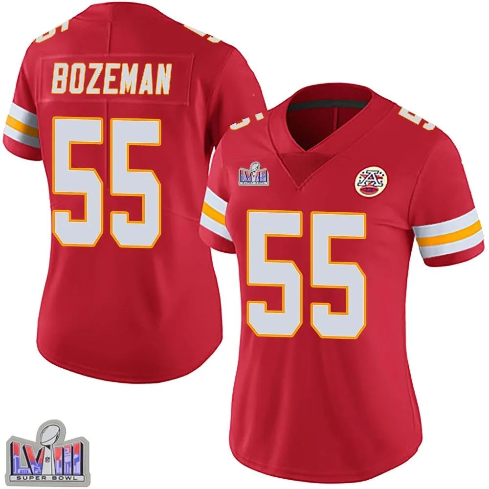 Women's Kansas City Chiefs Swayze Bozeman Nike Team Color Vapor Untouchable Super Bowl LVIII Patch Limited Red Jersey Women's Kansas City Chiefs Swayze Bozeman Nike Team Color Vapor Untouchable Super Bowl LVIII Patch Limited Red Jersey