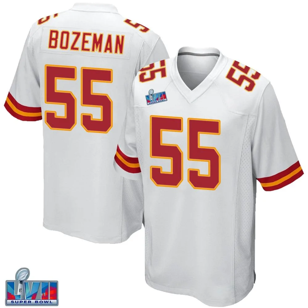 Youth Kansas City Chiefs Swayze Bozeman Nike Super Bowl LVII Patch Game White Jersey Youth Kansas City Chiefs Swayze Bozeman Nike Super Bowl LVII Patch Game White Jersey