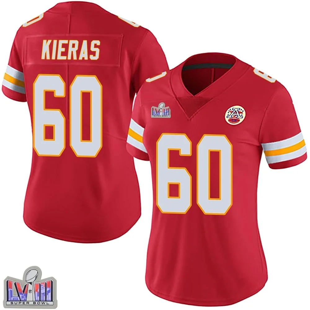 Women's Kansas City Chiefs Tautvydas Kieras Nike Team Color Vapor Untouchable Super Bowl LVIII Patch Limited Red Jersey Women's Kansas City Chiefs Tautvydas Kieras Nike Team Color Vapor Untouchable Super Bowl LVIII Patch Limited Red Jersey