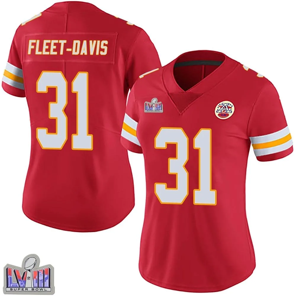Women's Kansas City Chiefs Tayon Fleet-Davis Nike Team Color Vapor Untouchable Super Bowl LVIII Patch Limited Red Jersey Women's Kansas City Chiefs Tayon Fleet-Davis Nike Team Color Vapor Untouchable Super Bowl LVIII Patch Limited Red Jersey