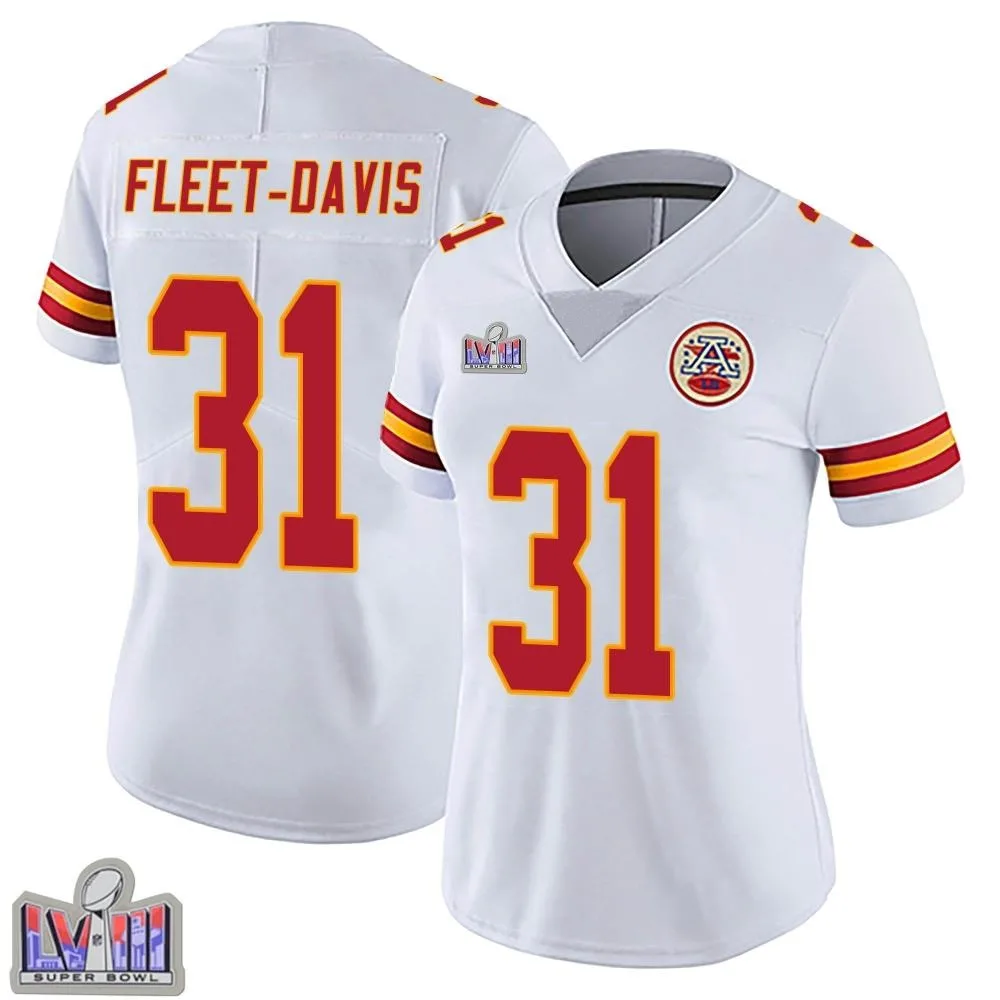 Women's Kansas City Chiefs Tayon Fleet-Davis Nike Vapor Untouchable Super Bowl LVIII Patch Limited White Jersey Women's Kansas City Chiefs Tayon Fleet-Davis Nike Vapor Untouchable Super Bowl LVIII Patch Limited White Jersey