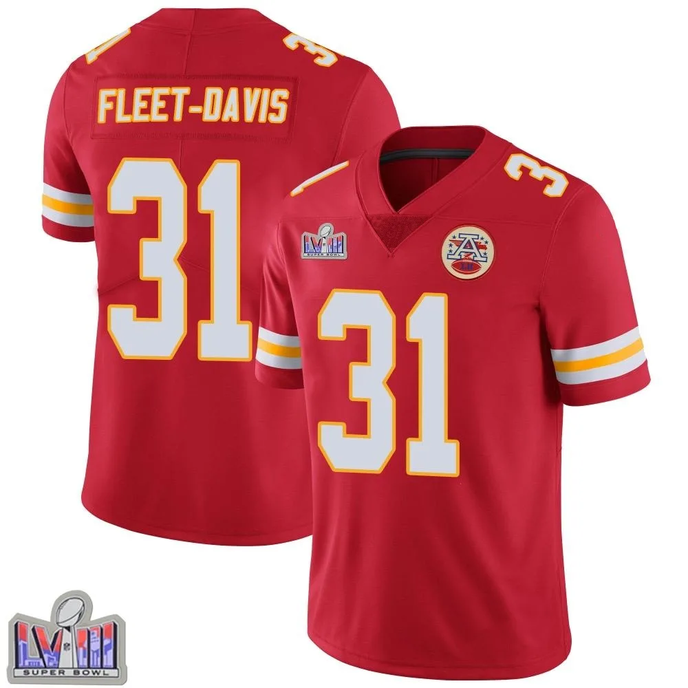 Youth Kansas City Chiefs Tayon Fleet-Davis Nike Team Color Vapor Untouchable Super Bowl LVIII Patch Limited Red Jersey Youth Kansas City Chiefs Tayon Fleet-Davis Nike Team Color Vapor Untouchable Super Bowl LVIII Patch Limited Red Jersey