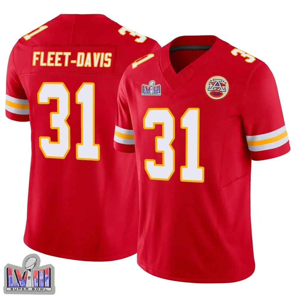 Youth Kansas City Chiefs Tayon Fleet-Davis Nike Vapor F.U.S.E. Super Bowl LVIII Patch Limited Red Jersey Youth Kansas City Chiefs Tayon Fleet-Davis Nike Vapor F.U.S.E. Super Bowl LVIII Patch Limited Red Jersey