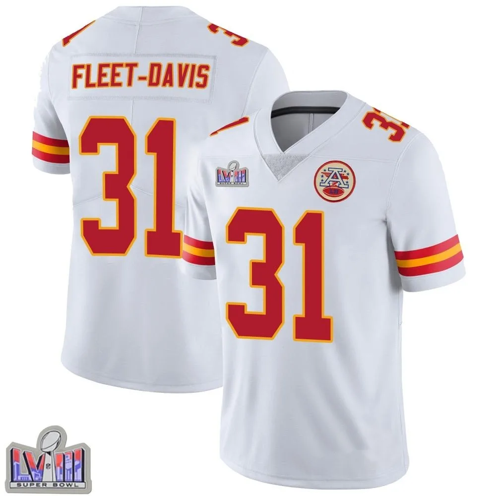 Youth Kansas City Chiefs Tayon Fleet-Davis Nike Vapor Untouchable Super Bowl LVIII Patch Limited White Jersey Youth Kansas City Chiefs Tayon Fleet-Davis Nike Vapor Untouchable Super Bowl LVIII Patch Limited White Jersey
