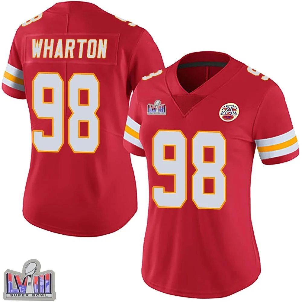 Women's Kansas City Chiefs Tershawn Wharton Nike Team Color Vapor Untouchable Super Bowl LVIII Patch Limited Red Jersey Women's Kansas City Chiefs Tershawn Wharton Nike Team Color Vapor Untouchable Super Bowl LVIII Patch Limited Red Jersey