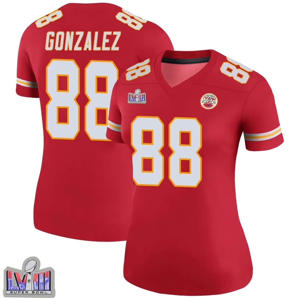 Women's Kansas City Chiefs Tony Gonzalez Nike Color Rush Super Bowl LVIII Patch Legend Red Jersey Women's Kansas City Chiefs Tony Gonzalez Nike Color Rush Super Bowl LVIII Patch Legend Red Jersey