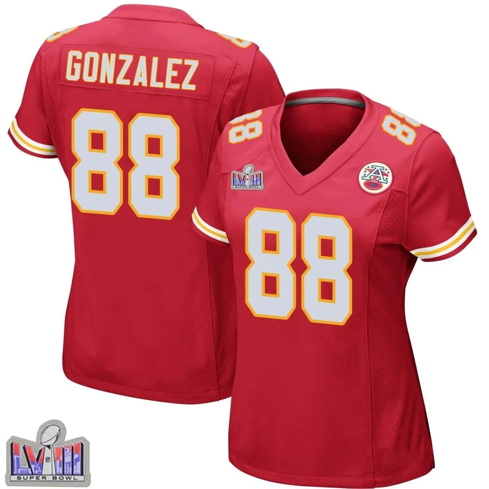 Women's Kansas City Chiefs Tony Gonzalez Nike Team Color Super Bowl LVIII Patch Game Red Jersey Women's Kansas City Chiefs Tony Gonzalez Nike Team Color Super Bowl LVIII Patch Game Red Jersey