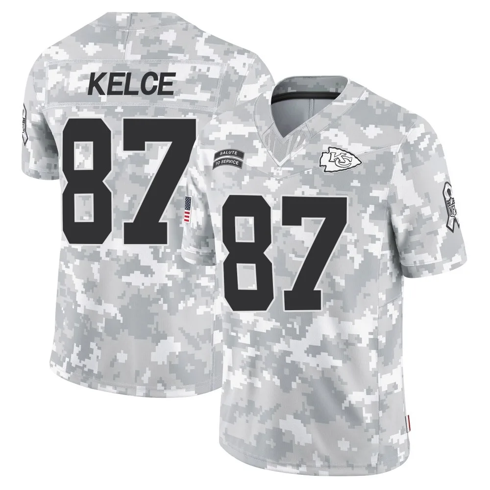 Men's Kansas City Chiefs Travis Kelce Nike 2024 Salute to Service Limited Arctic Camo Jersey Men's Kansas City Chiefs Travis Kelce Nike 2024 Salute to Service Limited Arctic Camo Jersey