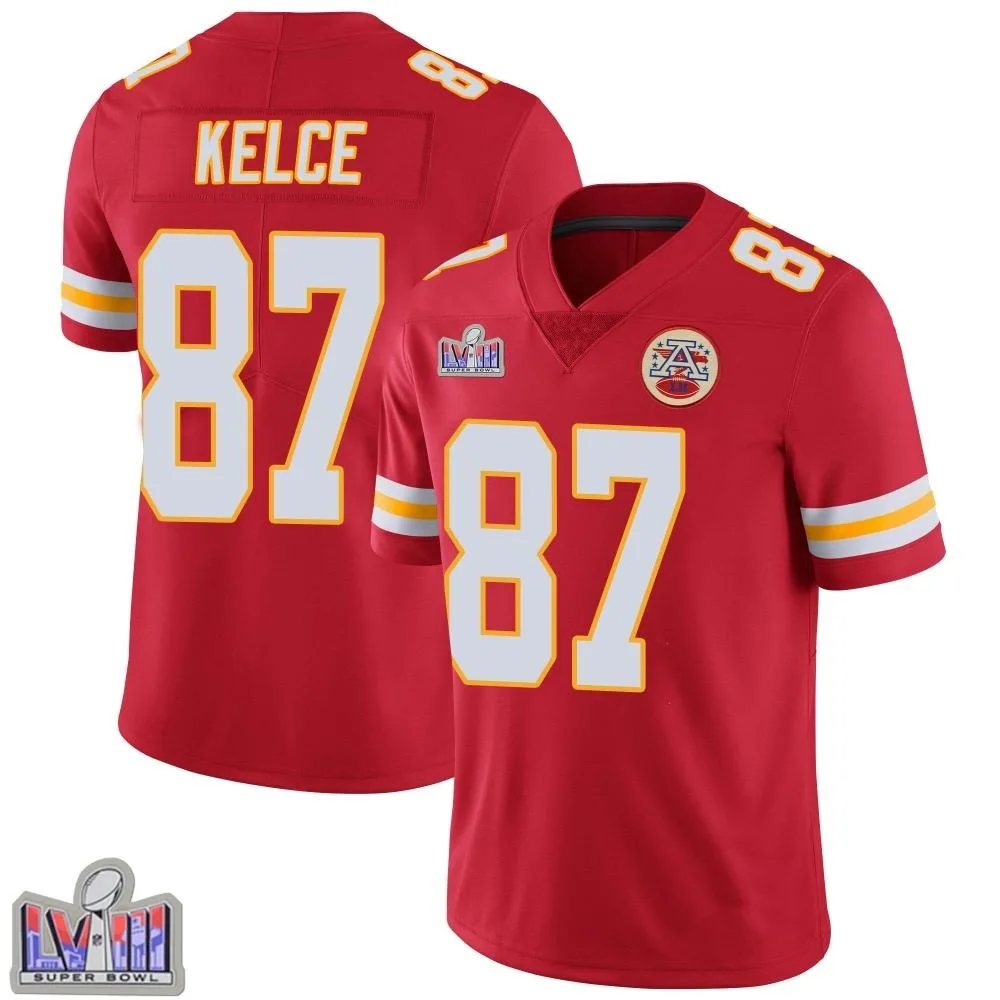 Men's Kansas City Chiefs Travis Kelce Nike Team Color Vapor Untouchable Super Bowl LVIII Patch Limited Red Jersey Men's Kansas City Chiefs Travis Kelce Nike Team Color Vapor Untouchable Super Bowl LVIII Patch Limited Red Jersey