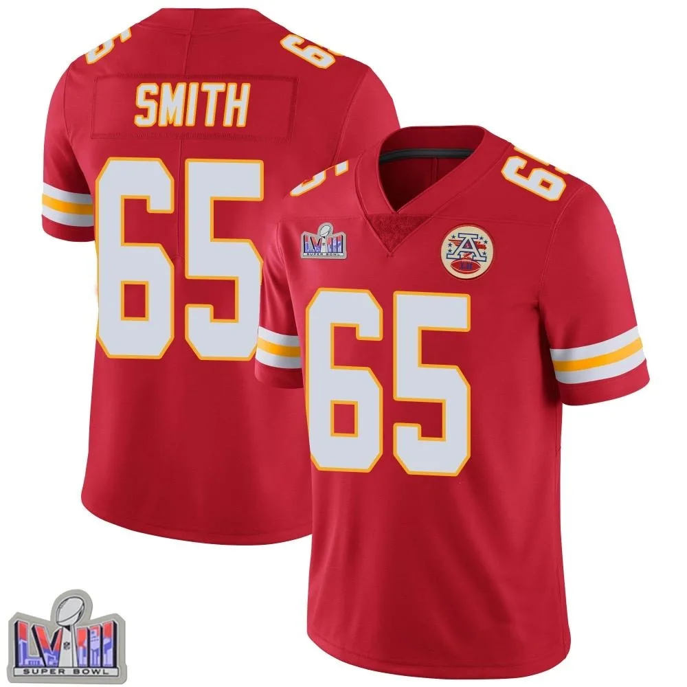 Men's Kansas City Chiefs Trey Smith Nike Team Color Vapor Untouchable Super Bowl LVIII Patch Limited Red Jersey Men's Kansas City Chiefs Trey Smith Nike Team Color Vapor Untouchable Super Bowl LVIII Patch Limited Red Jersey
