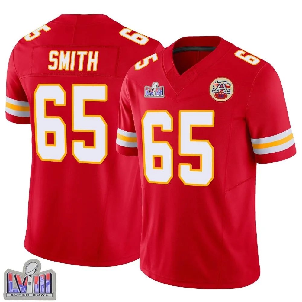 Men's Kansas City Chiefs Trey Smith Nike Vapor F.U.S.E. Super Bowl LVIII Patch Limited Red Jersey Men's Kansas City Chiefs Trey Smith Nike Vapor F.U.S.E. Super Bowl LVIII Patch Limited Red Jersey