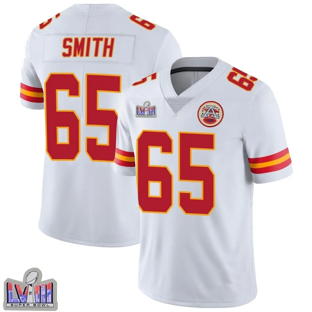 Men's Kansas City Chiefs Trey Smith Nike Vapor Untouchable Super Bowl LVIII Patch Limited White Jersey Men's Kansas City Chiefs Trey Smith Nike Vapor Untouchable Super Bowl LVIII Patch Limited White Jersey