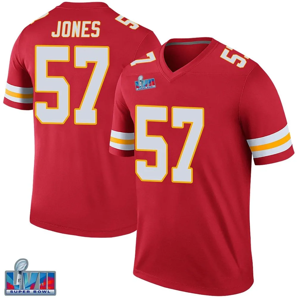 Men's Kansas City Chiefs Truman Jones Nike Color Rush Super Bowl LVII Patch Legend Red Jersey Men's Kansas City Chiefs Truman Jones Nike Color Rush Super Bowl LVII Patch Legend Red Jersey
