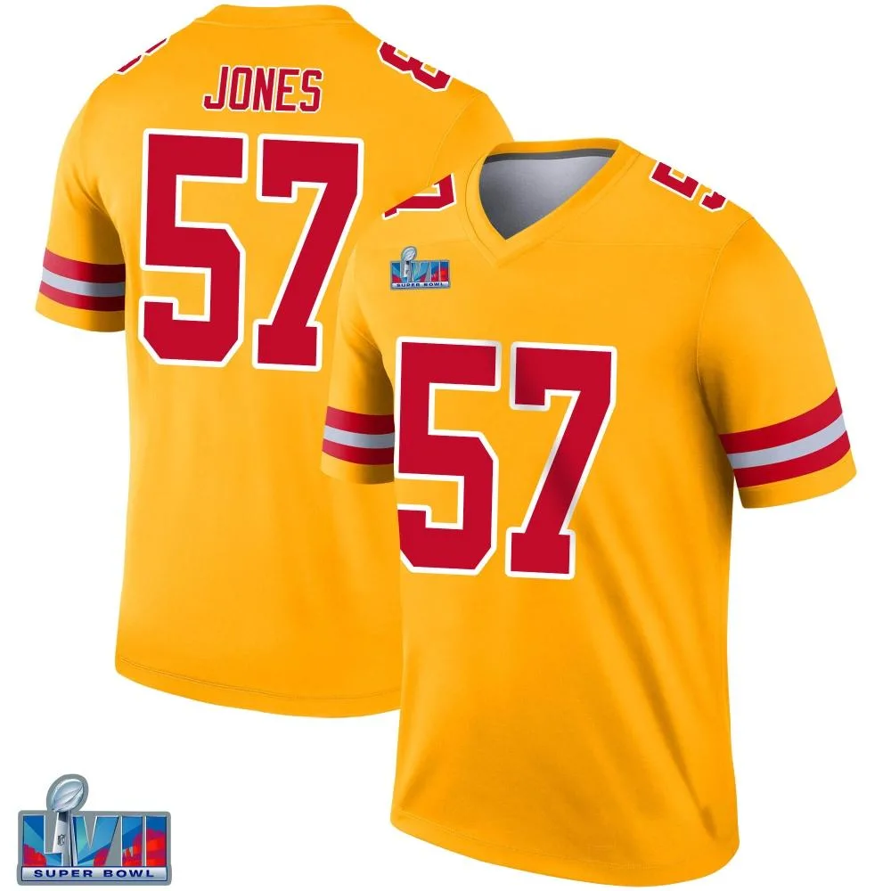 Men's Kansas City Chiefs Truman Jones Nike Inverted Super Bowl LVII Patch Legend Gold Jersey Men's Kansas City Chiefs Truman Jones Nike Inverted Super Bowl LVII Patch Legend Gold Jersey