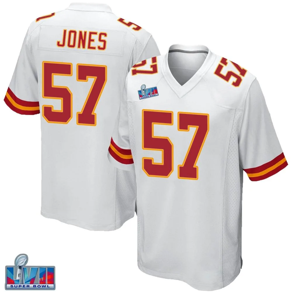 Men's Kansas City Chiefs Truman Jones Nike Super Bowl LVII Patch Game White Jersey Men's Kansas City Chiefs Truman Jones Nike Super Bowl LVII Patch Game White Jersey