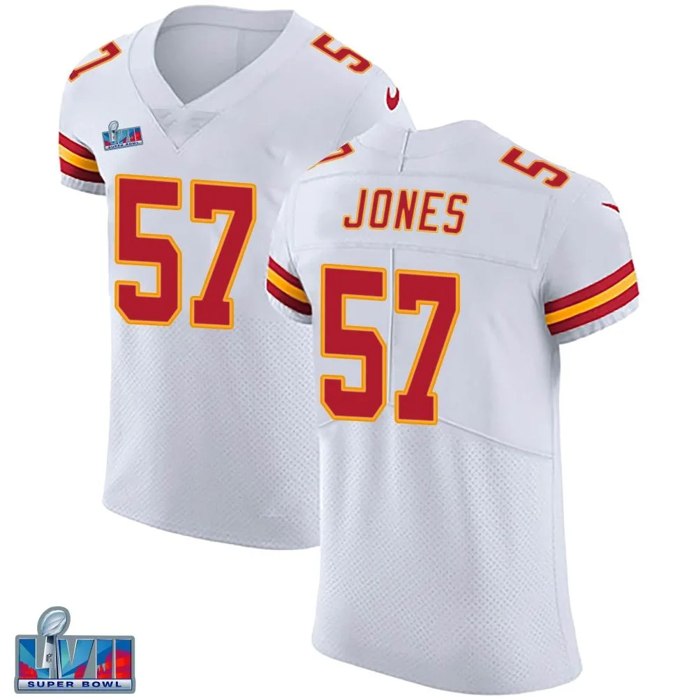 Men's Kansas City Chiefs Truman Jones Nike Vapor Untouchable Super Bowl LVII Patch Elite White Jersey Men's Kansas City Chiefs Truman Jones Nike Vapor Untouchable Super Bowl LVII Patch Elite White Jersey
