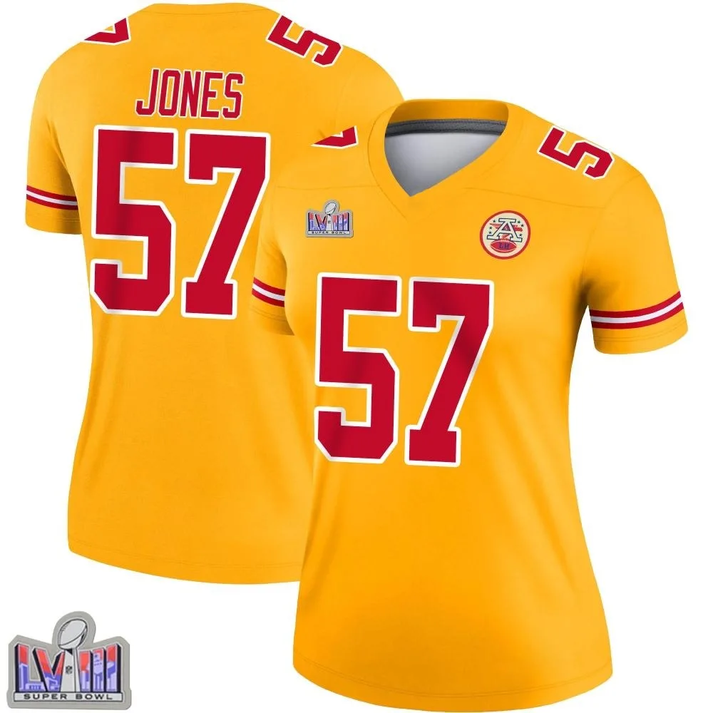 Women's Kansas City Chiefs Truman Jones Nike Inverted Super Bowl LVIII Patch Legend Gold Jersey Women's Kansas City Chiefs Truman Jones Nike Inverted Super Bowl LVIII Patch Legend Gold Jersey