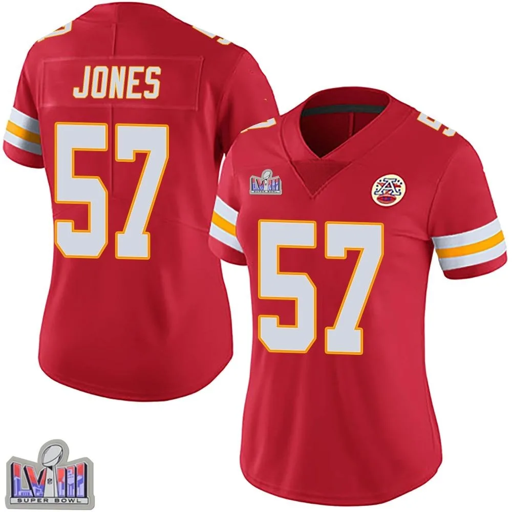 Women's Kansas City Chiefs Truman Jones Nike Team Color Vapor Untouchable Super Bowl LVIII Patch Limited Red Jersey Women's Kansas City Chiefs Truman Jones Nike Team Color Vapor Untouchable Super Bowl LVIII Patch Limited Red Jersey