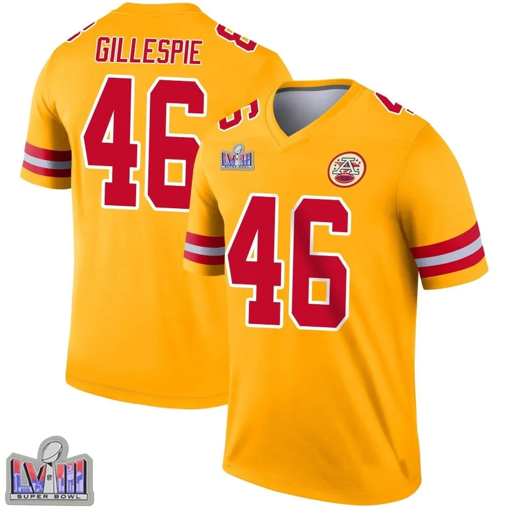 Men's Kansas City Chiefs Tyree Gillespie Nike Inverted Super Bowl LVIII Patch Legend Gold Jersey Men's Kansas City Chiefs Tyree Gillespie Nike Inverted Super Bowl LVIII Patch Legend Gold Jersey